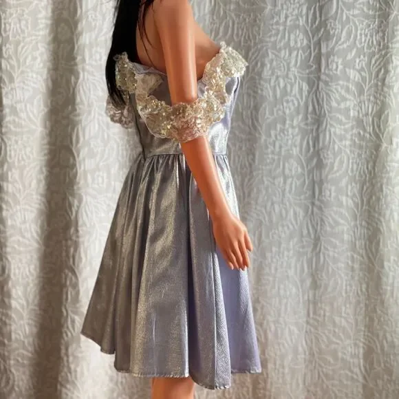 NWT Vintage 90s Recollections Lavender Metallic‎ Saloon Dress Sequin Lace Size M - Picture 3 of 8